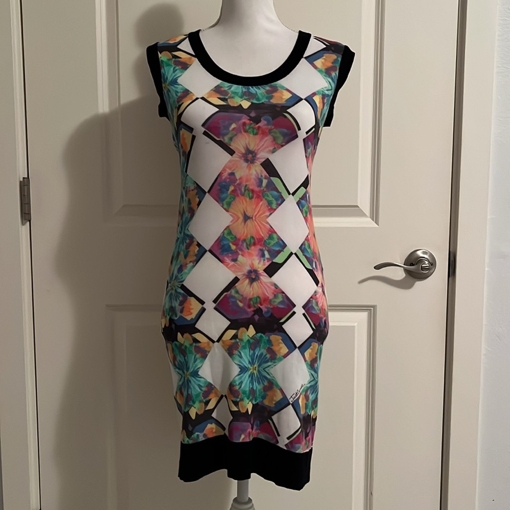 Just Cavalli Multicolor Floral Print Knit Dress with Black Contrast